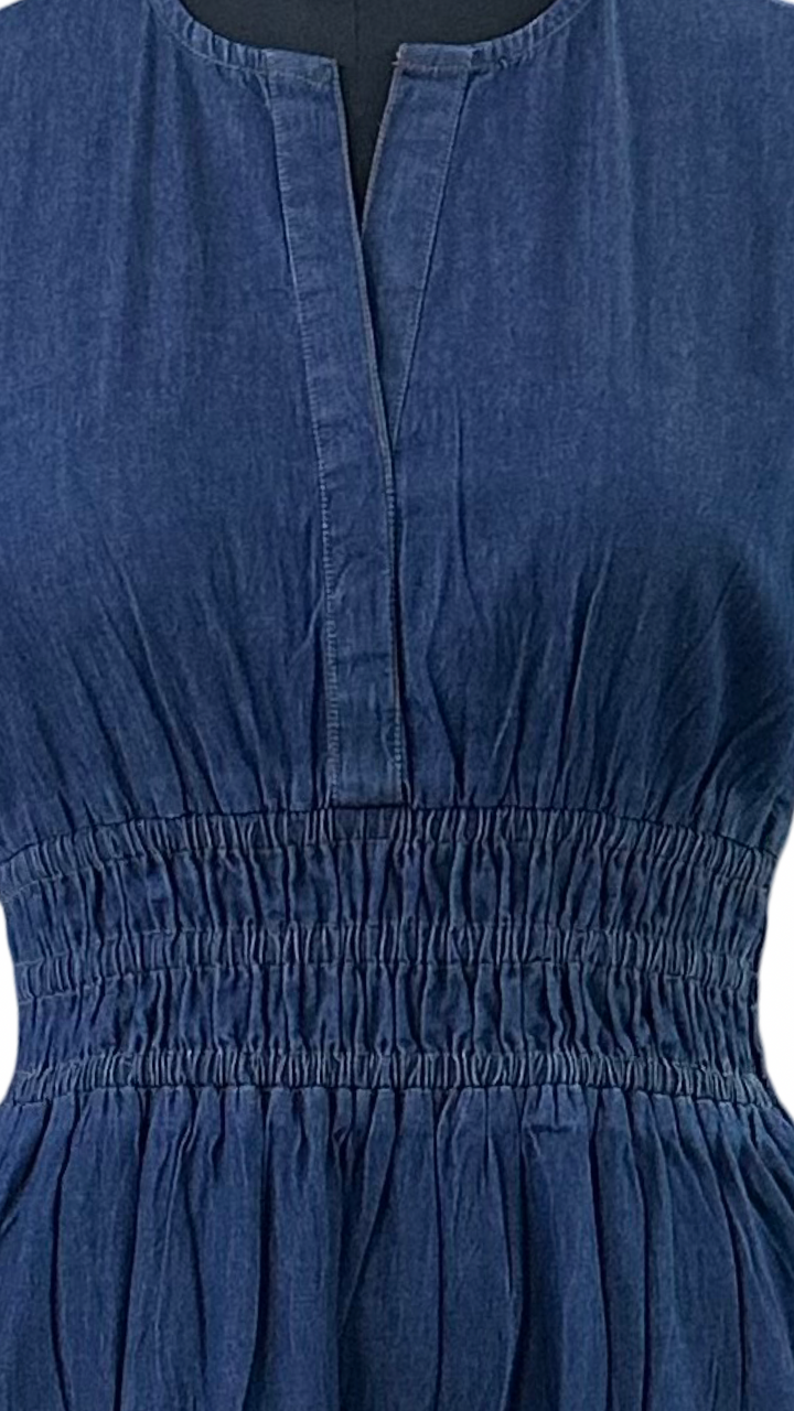 The Sydney Cinch Waist Dress in Denim — view 6