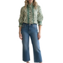 The Amelia Ruffle Trim Smocked Top in Moss Green White Ikat