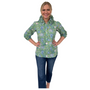The Maria Ruffle Neck Cotton Top in Celery Floral Hand Block