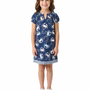 The Michelle Cotton Smocked Neck Short Sleeve Dress for Girl's in Navy Crab