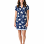 The Michelle Smocked Neck Cotton Dress in Navy Crab