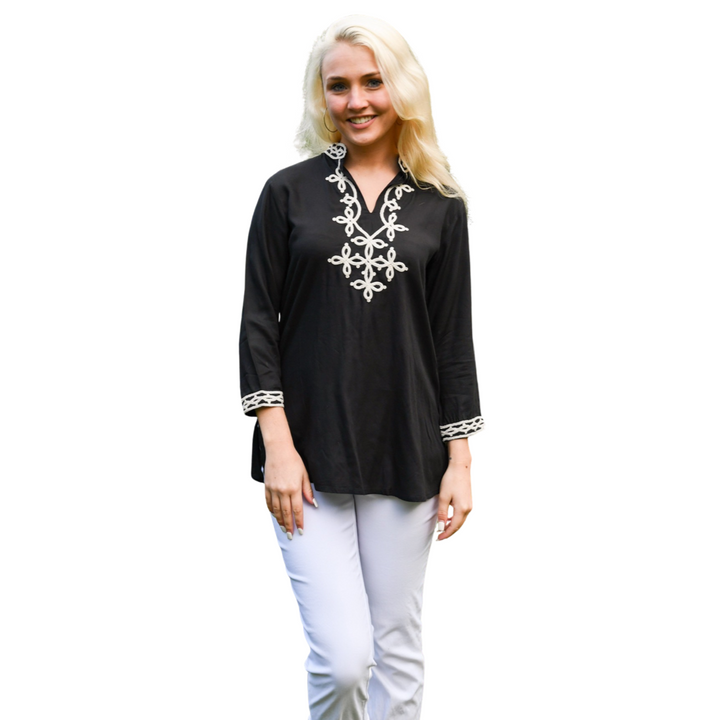 The Brie Embroidered Tunic in Blue — view 4
