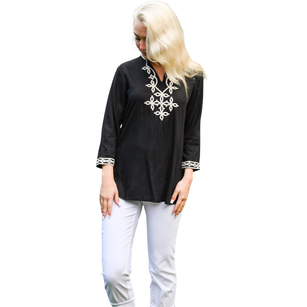 The Brie Embroidered Tunic in Blue — view 5