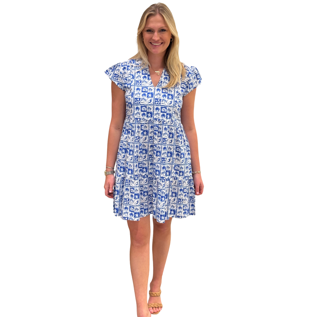 The Preston Side Pocket  Dress in Royal and White