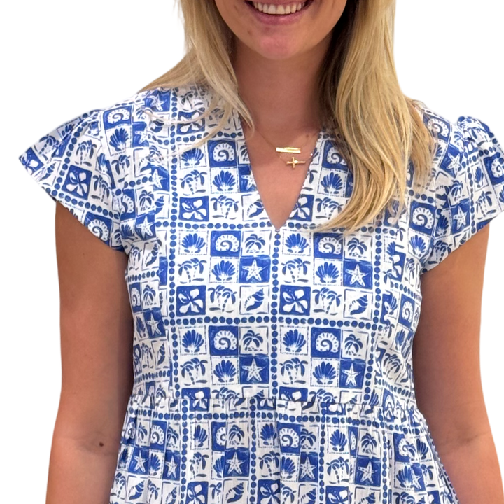 The Preston Side Pocket  Dress in Royal and White — view 4