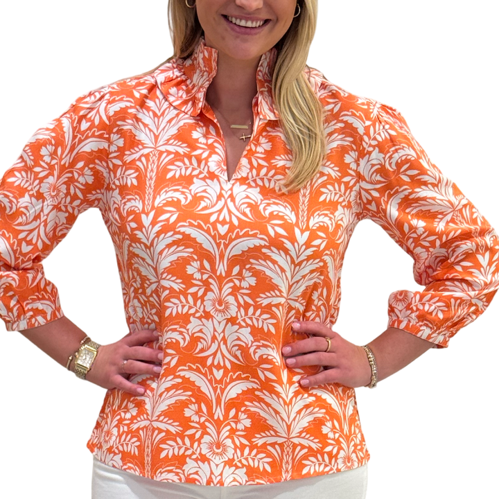 The Laurel Ruffle Collar Top in Clementine — view 3