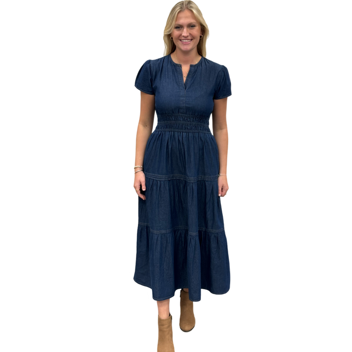 The Sydney Cinch Waist Dress in Denim — view 3