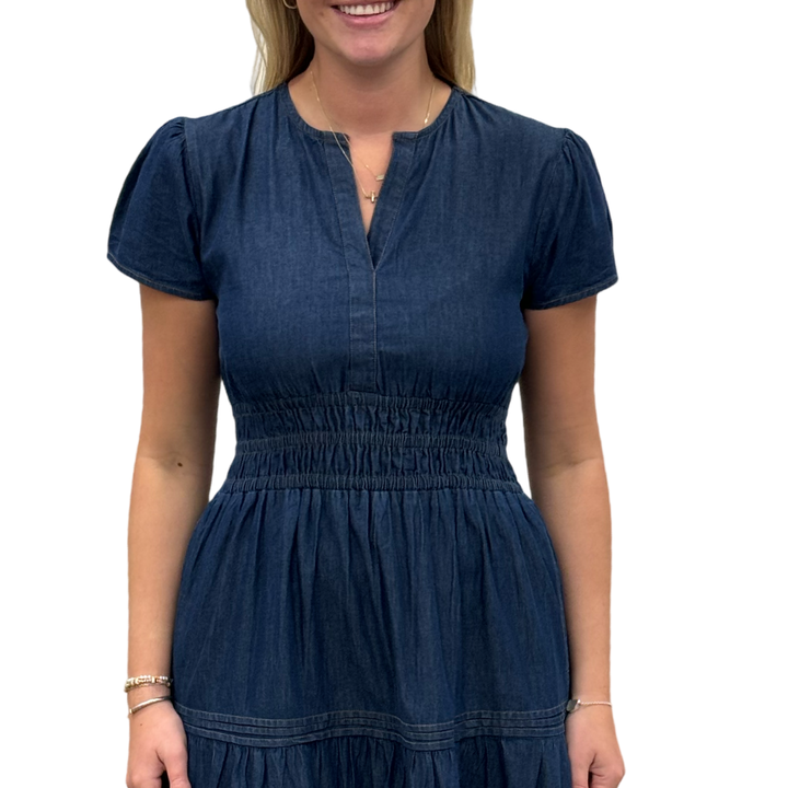 The Sydney Cinch Waist Dress in Denim — view 8