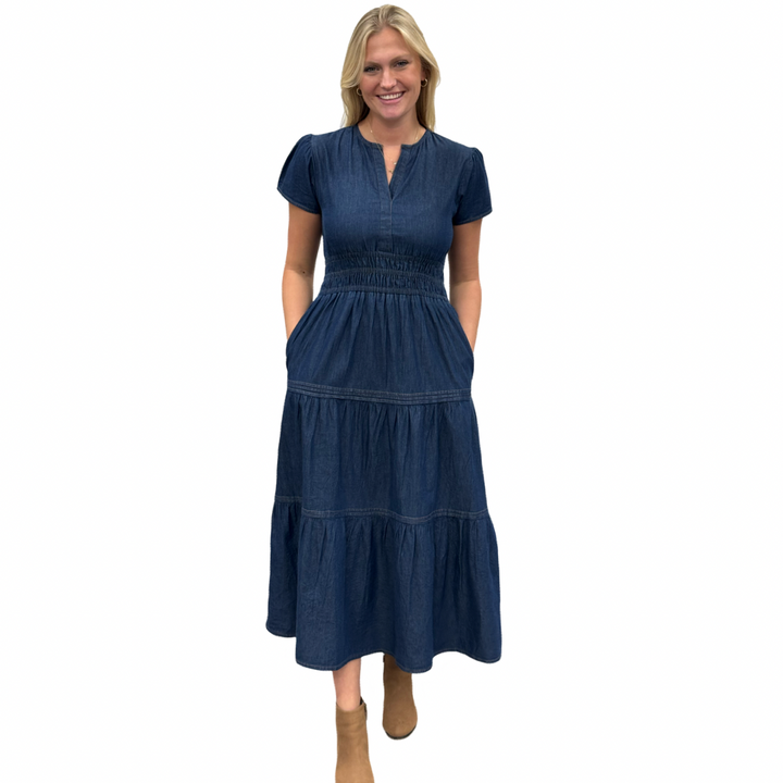 The Sydney Cinch Waist Dress in Denim