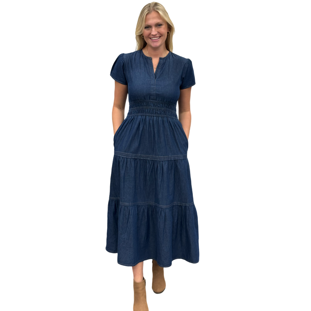 The Sydney Cinch Waist Dress in Denim – Liza Byrd