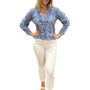The Bella 3/4 Sleeve Top in Blue Striped Pink Floral