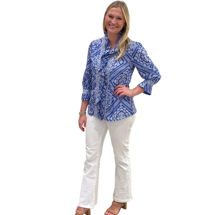 The Amelia Ruffle Top in Royal and White — view 4