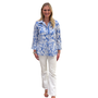The Mason Button Back Top in Peri and White Ikat