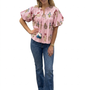 The Poppy Pink Stiped Floral Short Sleeve Top