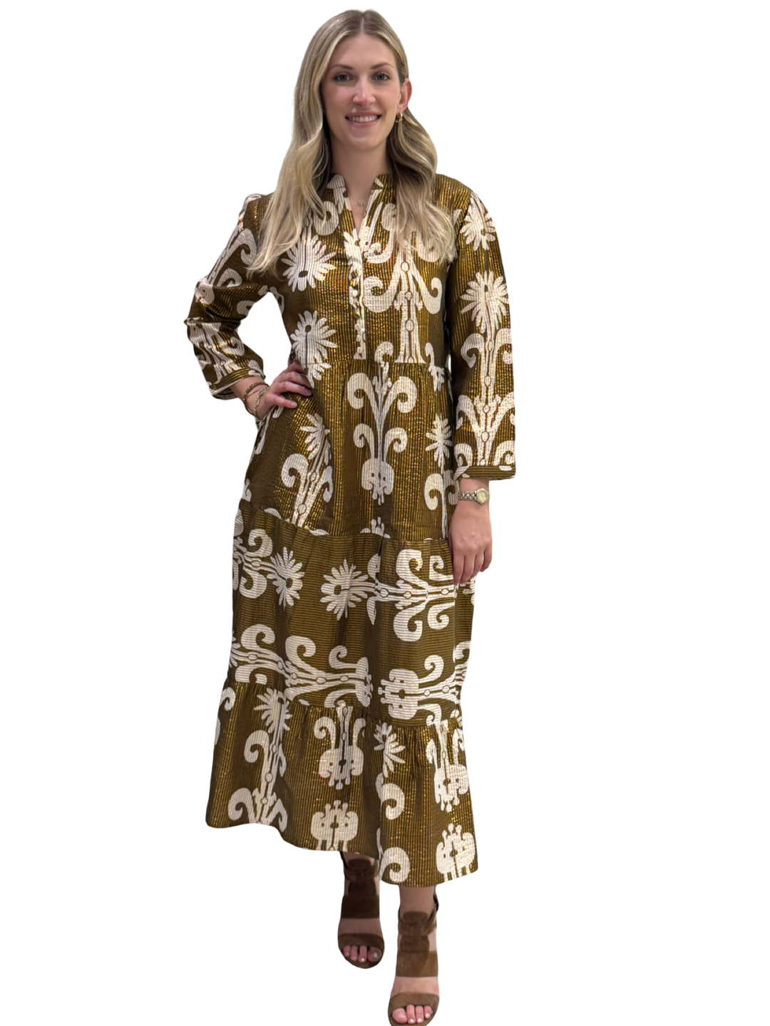 The Addison Dress in Brown and Gold