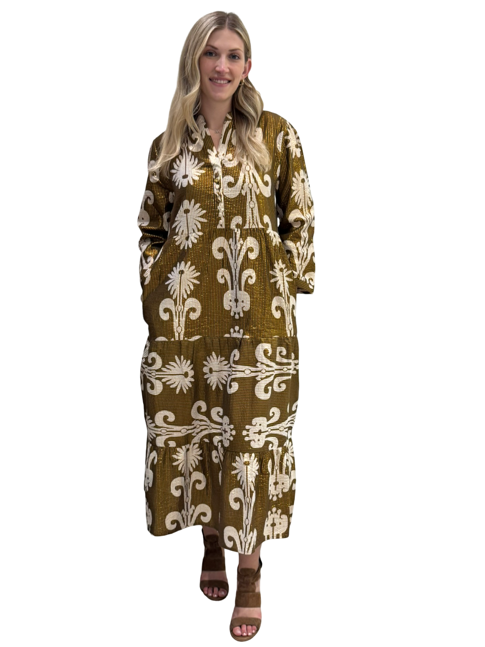 The Addison Dress in Brown and Gold — view 2