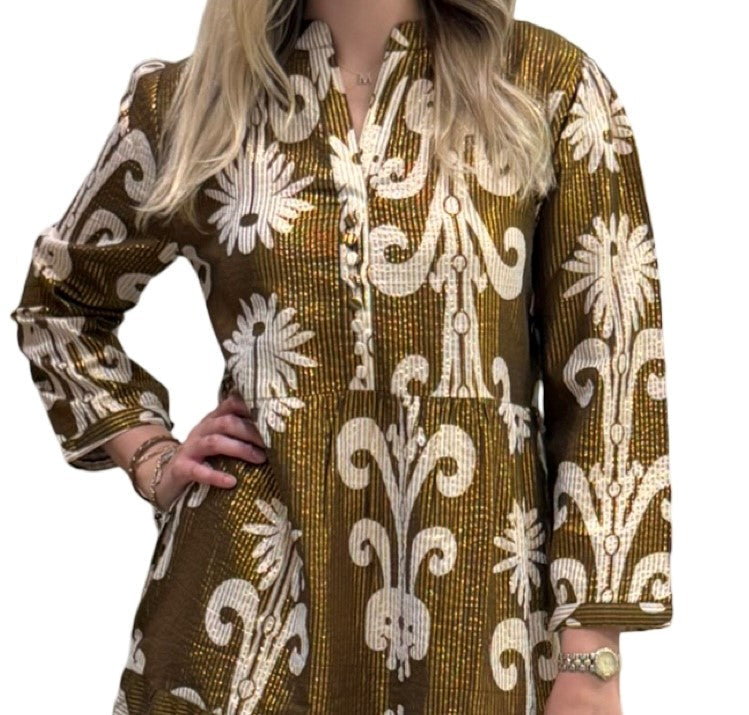 The Addison Dress in Brown and Gold — view 6
