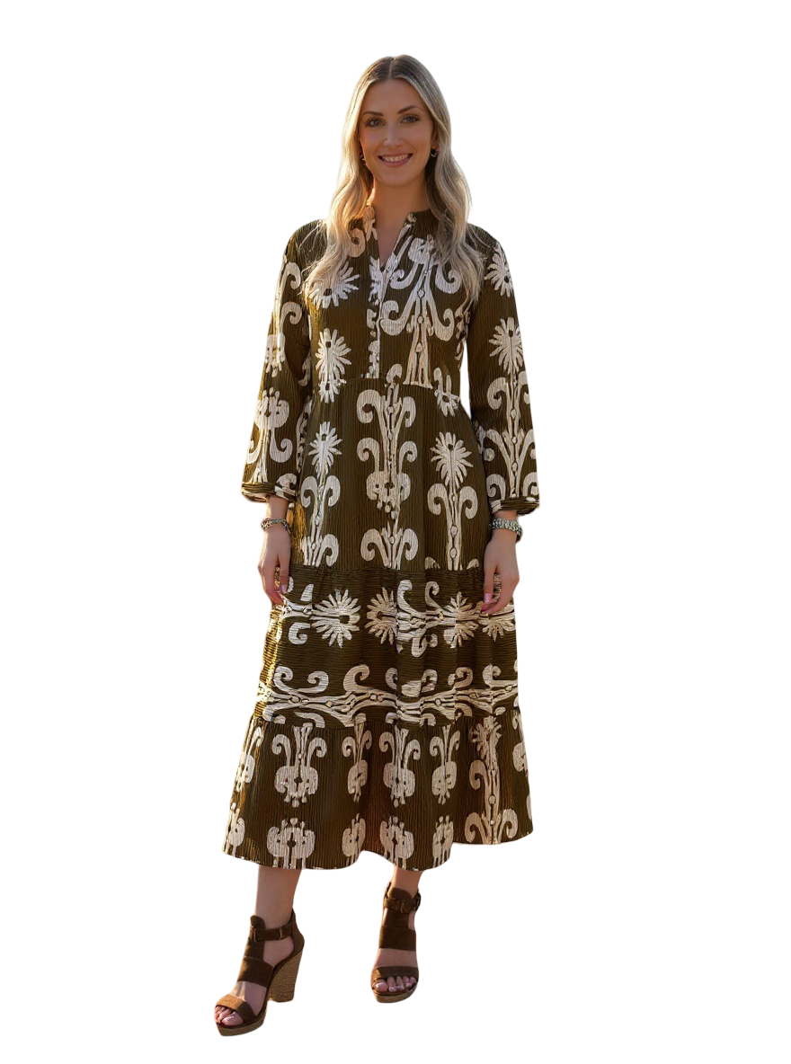 The Addison Dress in Brown and Gold — view 4