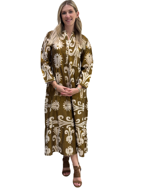 The Addison Dress in Brown and Gold — view 3