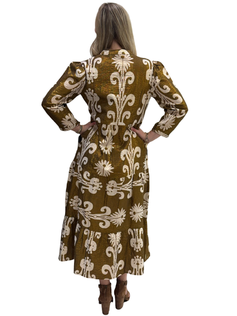The Addison Dress in Brown and Gold — view 5