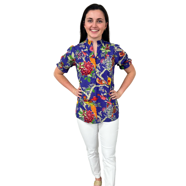 The Montgomery Short Sleeve Cotton Bird Print Top