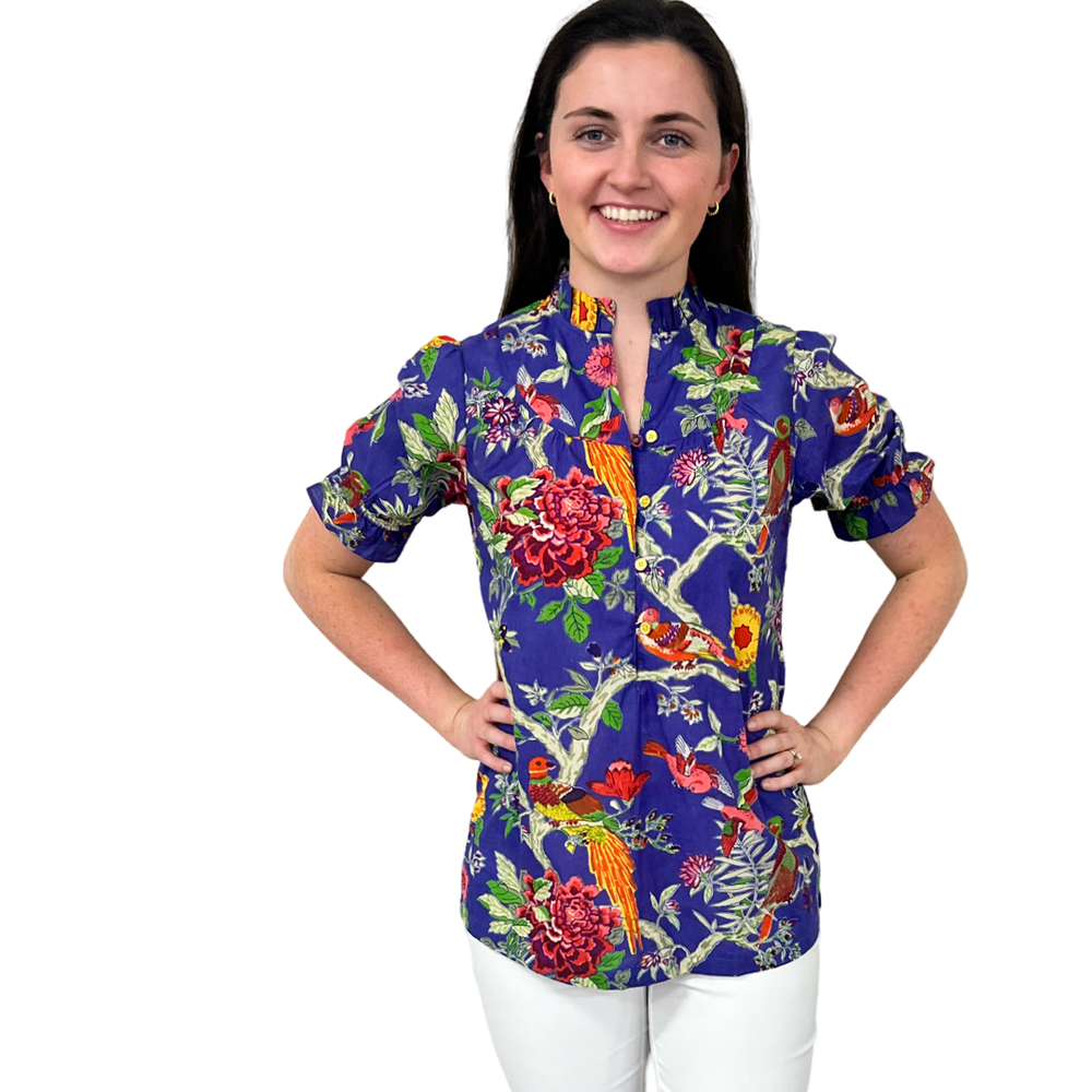 The Montgomery Short Sleeve Cotton Bird Print Top — view 2