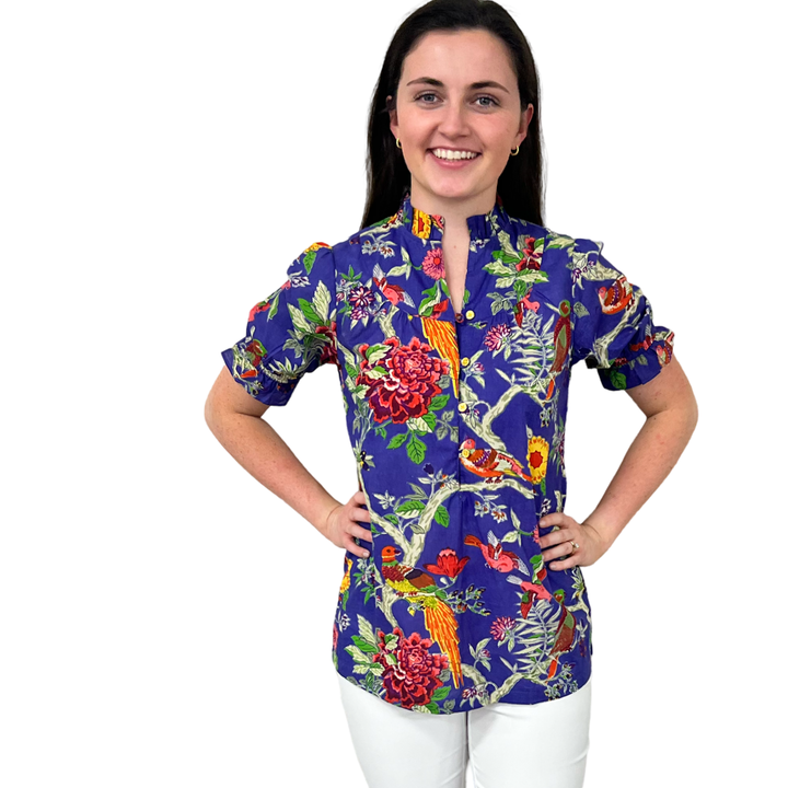 The Montgomery Short Sleeve Cotton Bird Print Top — view 2