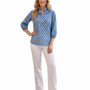The Maria Ruffle Neck Blouse in Blue and Mint Floral