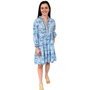 The Naomi Embroidered Trim Dress in Blue White Palm Beach Print