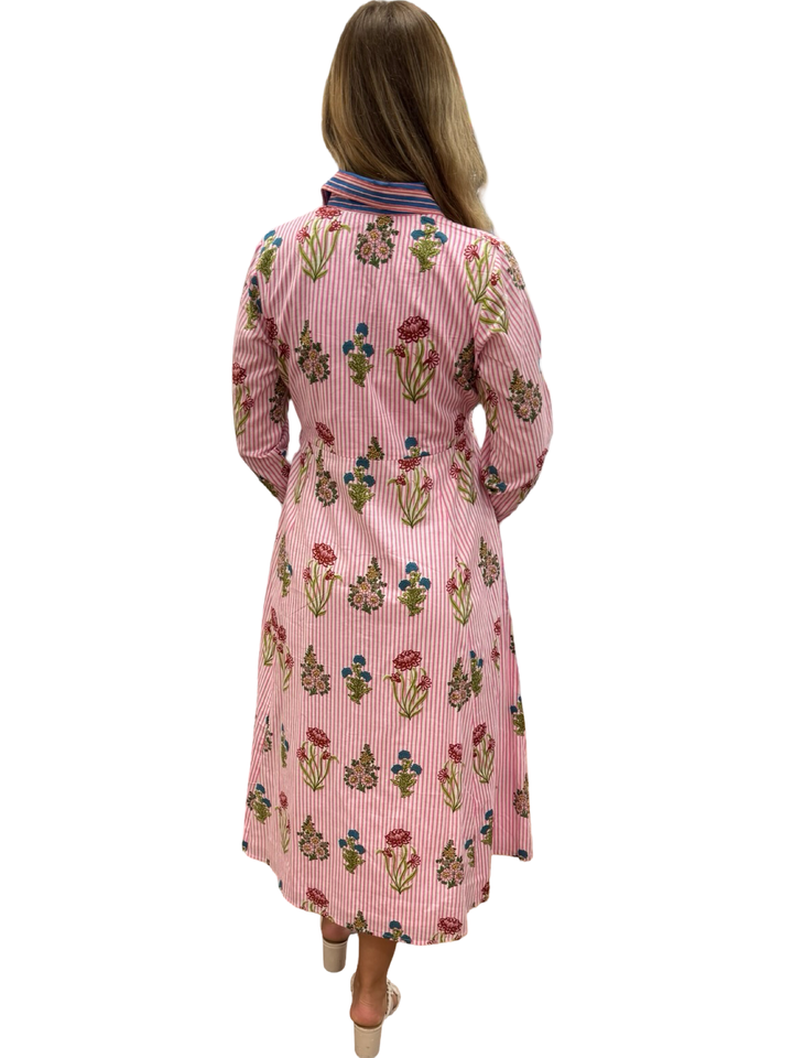 The Marion Dress in Pink Striped Floral — view 6