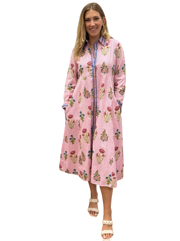 The Marion Dress in Pink Striped Floral — view 5