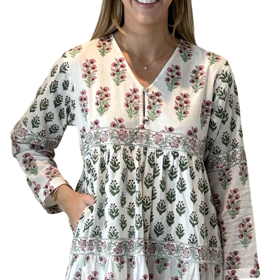 The Frances Cotton Maxi Dress in Pink and White — view 8