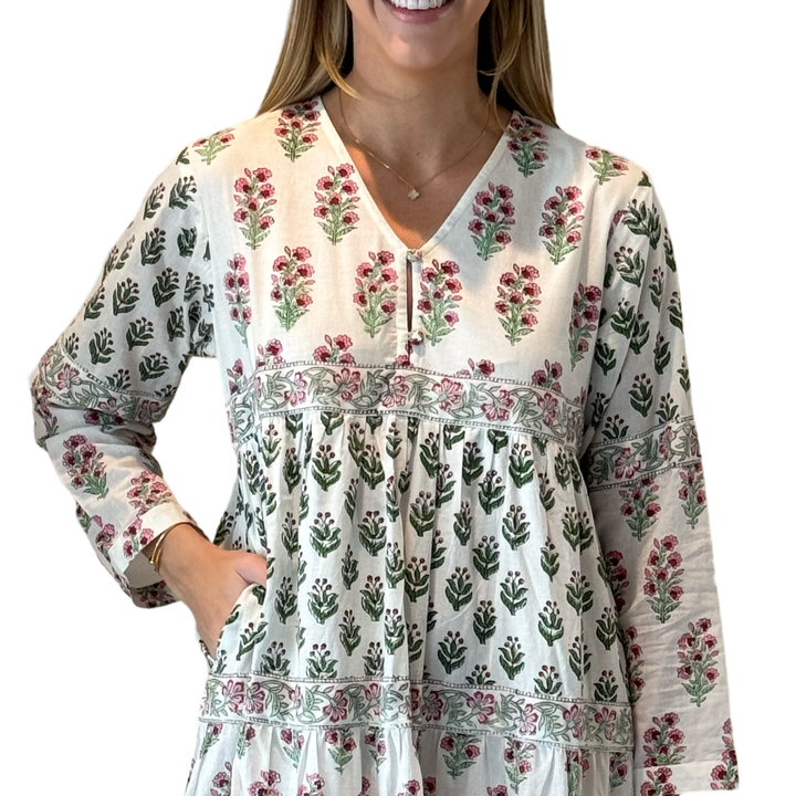 The Frances Cotton Maxi Dress in Pink and White — view 8