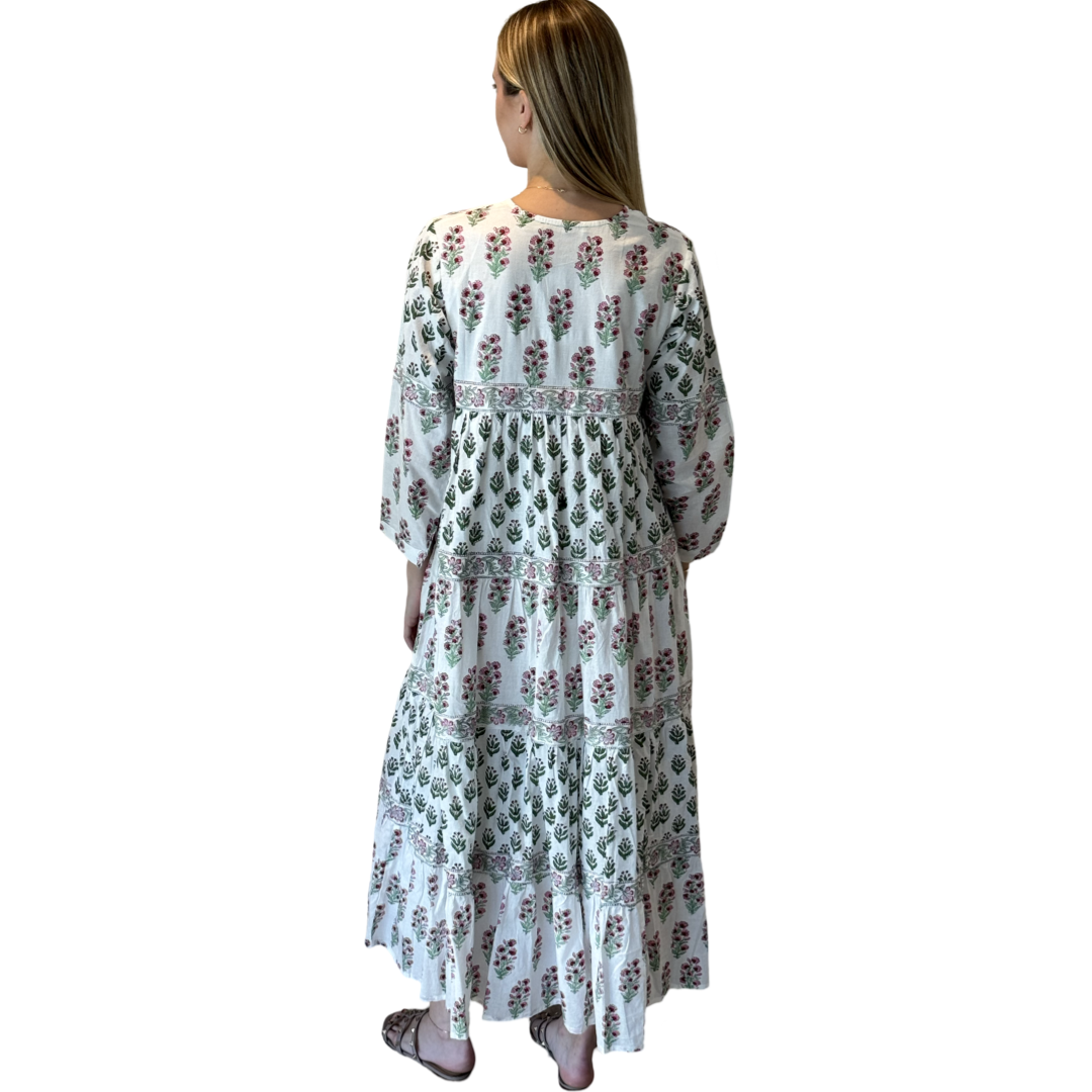 The Frances Cotton Maxi Dress in Pink and White — view 7