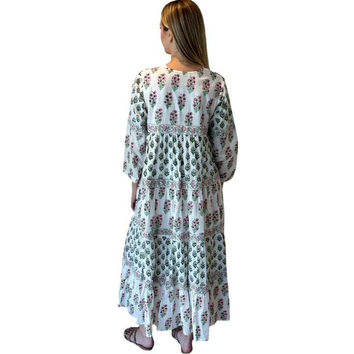 The Frances Cotton Maxi Dress in Pink and White — view 7