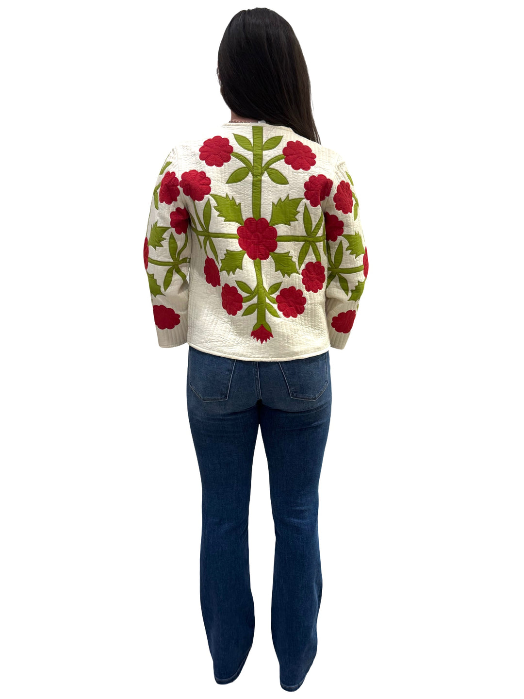 The Nellie Applique Jacket in Ivory Crimson Floral — view 7