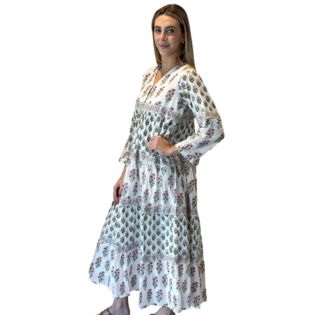 The Frances Cotton Maxi Dress in Pink and White — view 6