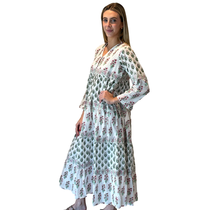 The Frances Cotton Maxi Dress in Pink and White — view 6