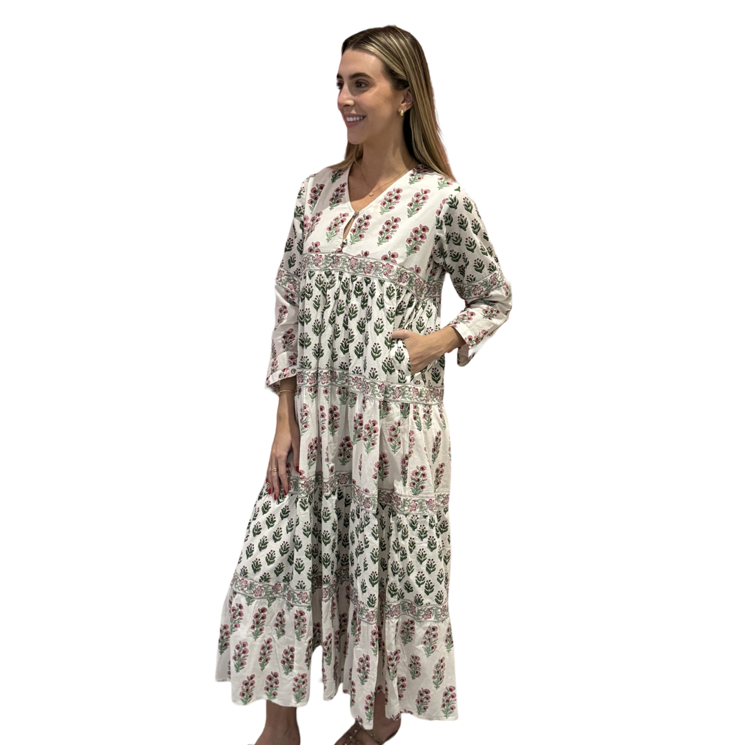 The Frances Cotton Maxi Dress in Pink and White — view 5