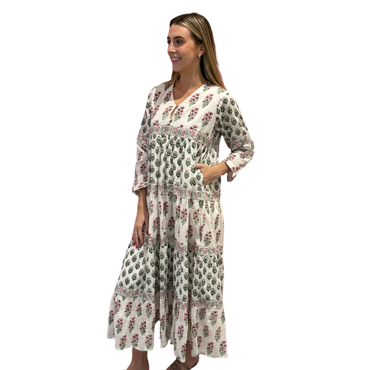 The Frances Cotton Maxi Dress in Pink and White — view 5