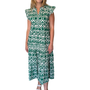The Campbell Flutter Sleeve Dress in Emerald Green and White