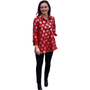 The Harper Easy Fit Top in Vibrant Red and Silver