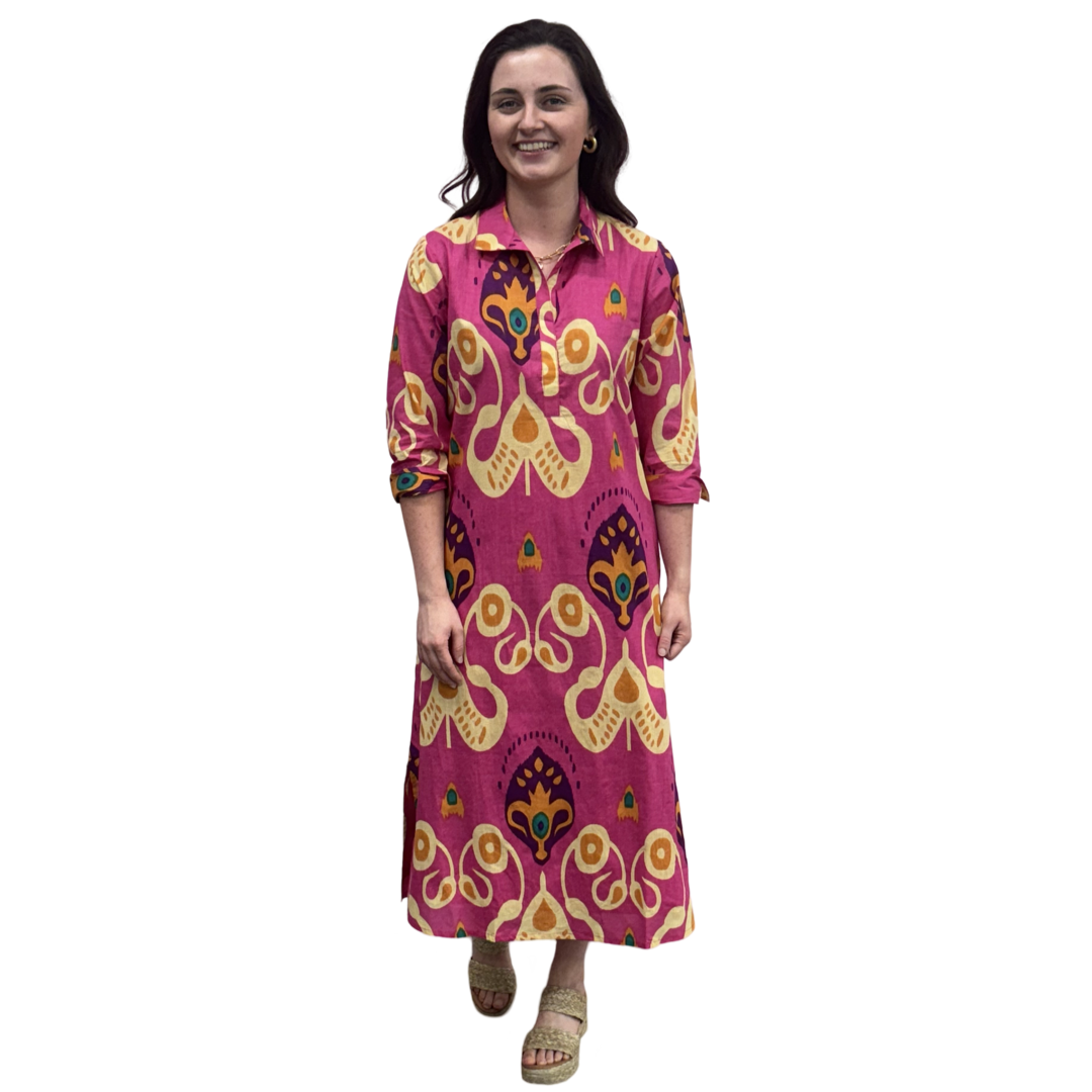 The Lisette Collared Dress in Pink Ikat — view 7
