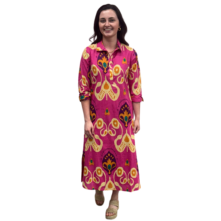 The Lisette Collared Dress in Pink Ikat — view 7