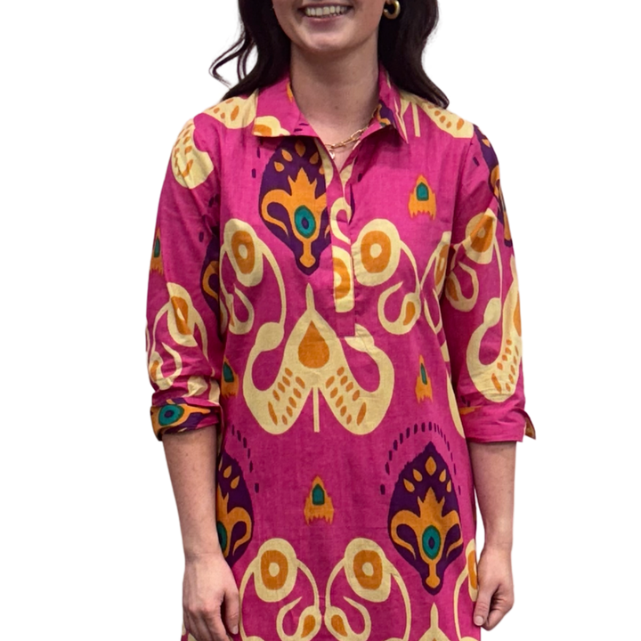 The Lisette Collared Dress in Pink Ikat — view 8