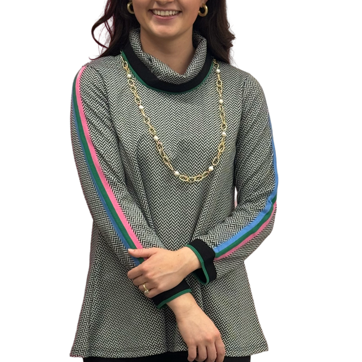 The Haley Herringbone Rainbow Striped Sleeve Sweater — view 4