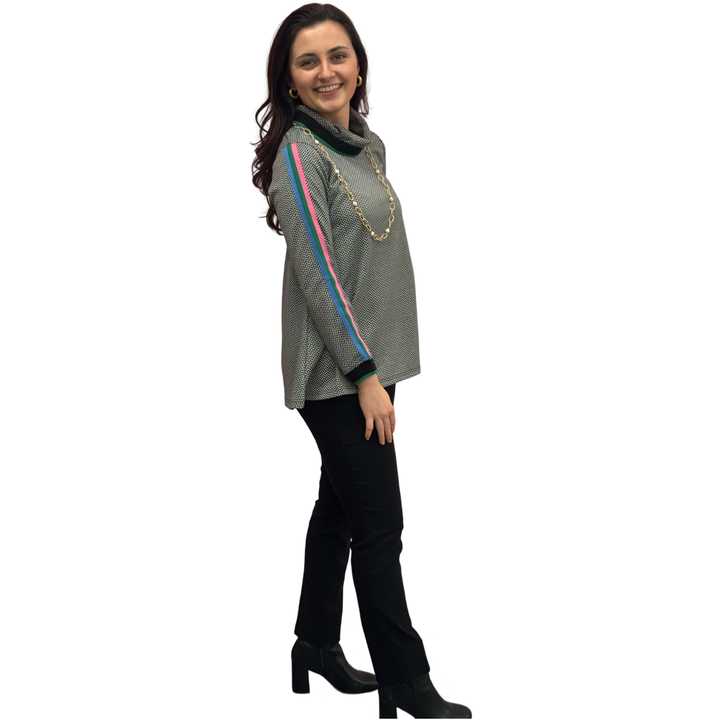 The Haley Herringbone Rainbow Striped Sleeve Sweater — view 5