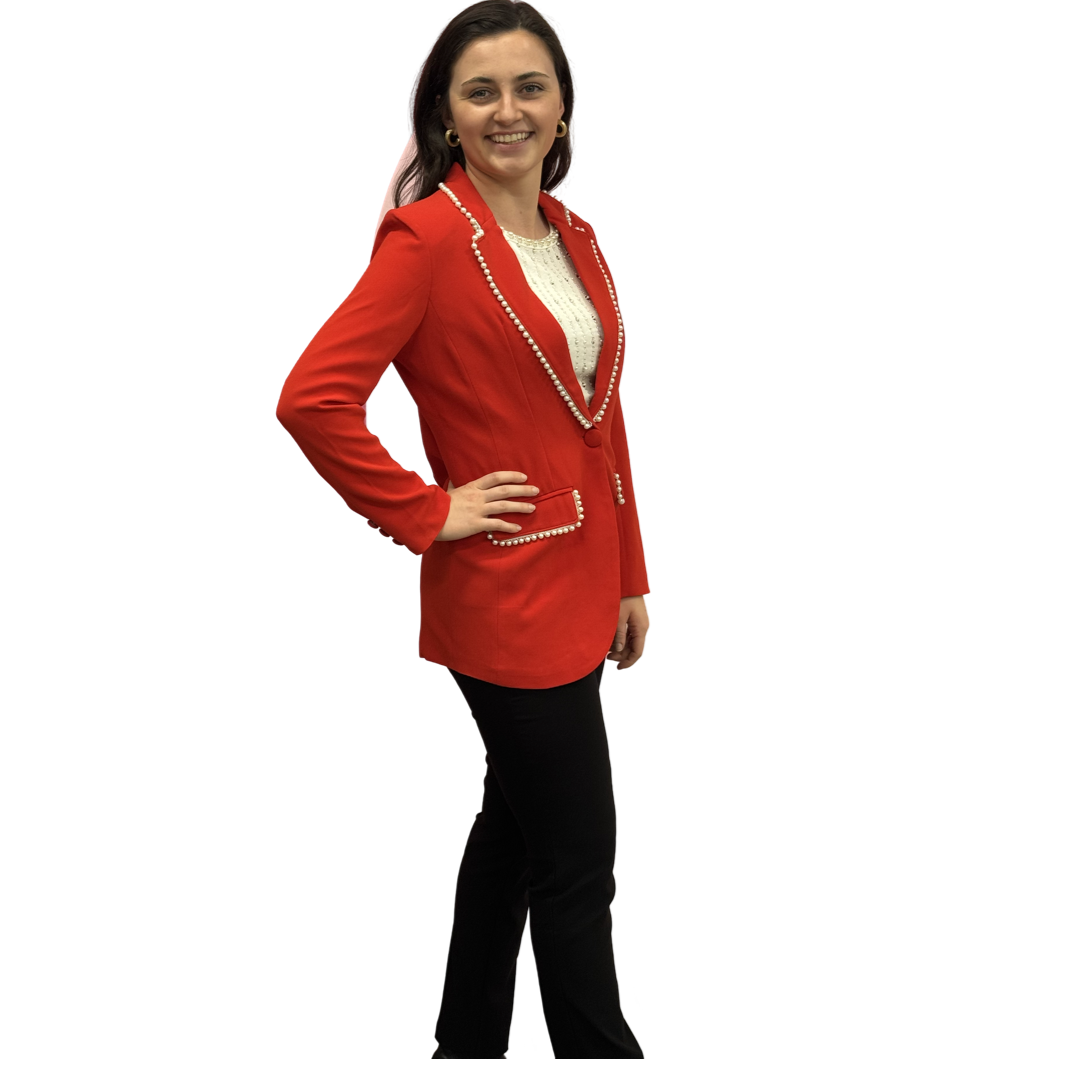 The Palmer Pearl Trimmed Blazer in Poppy Red — view 6