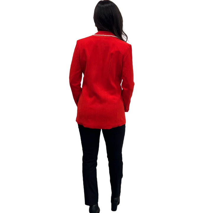 The Palmer Pearl Trimmed Blazer in Poppy Red — view 7