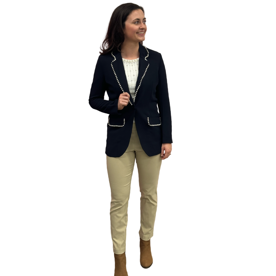 The Palmer Pearl Trimmed Blazer in Navy — view 3